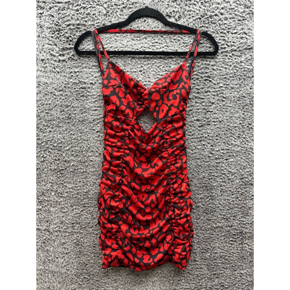 NWT Michael Costello x Revolve Afton Mini Dress Red Black Leopard Womens Size XS